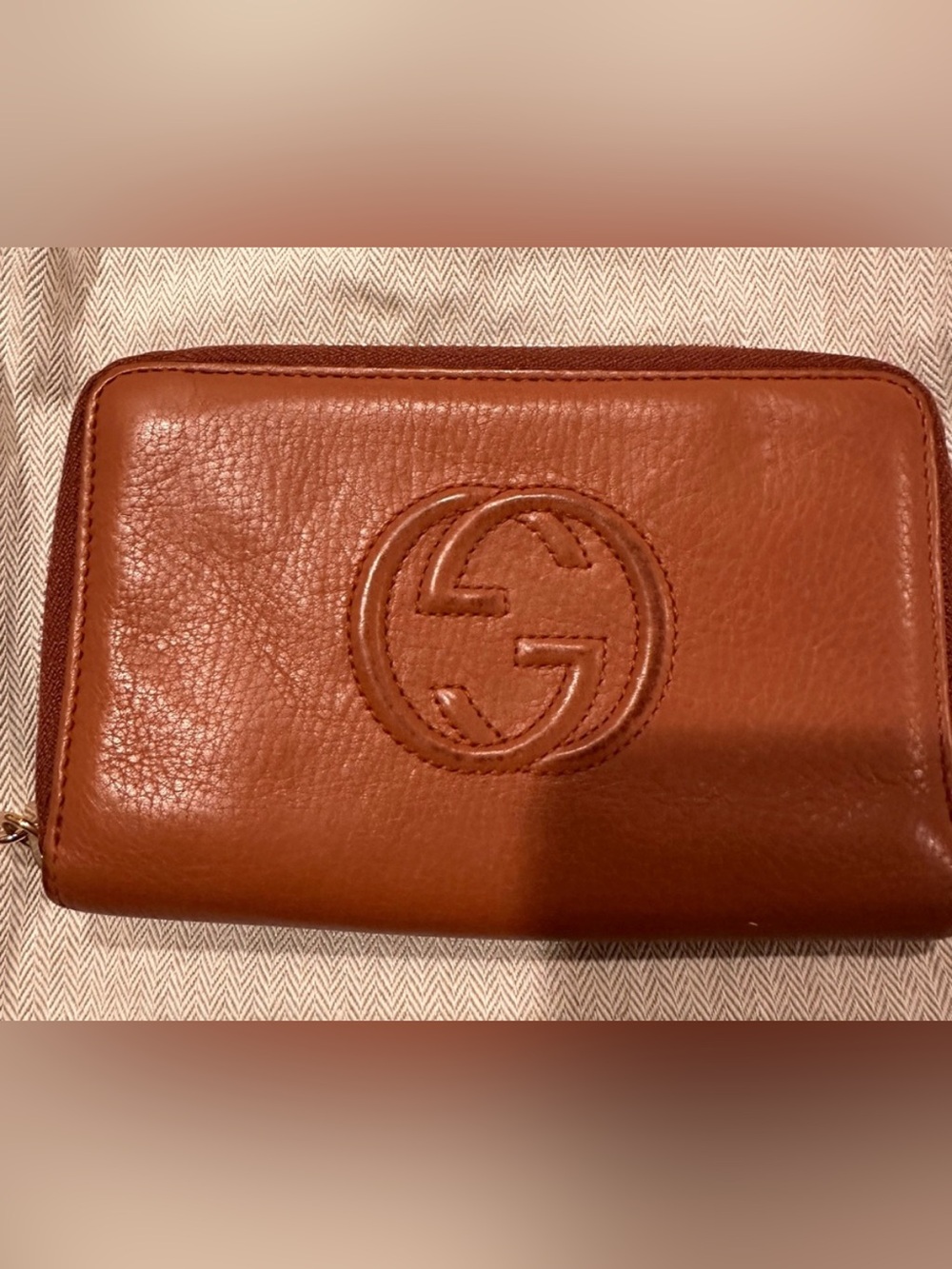 Gucci Brown Leather Zip Around Wallet with Tassel